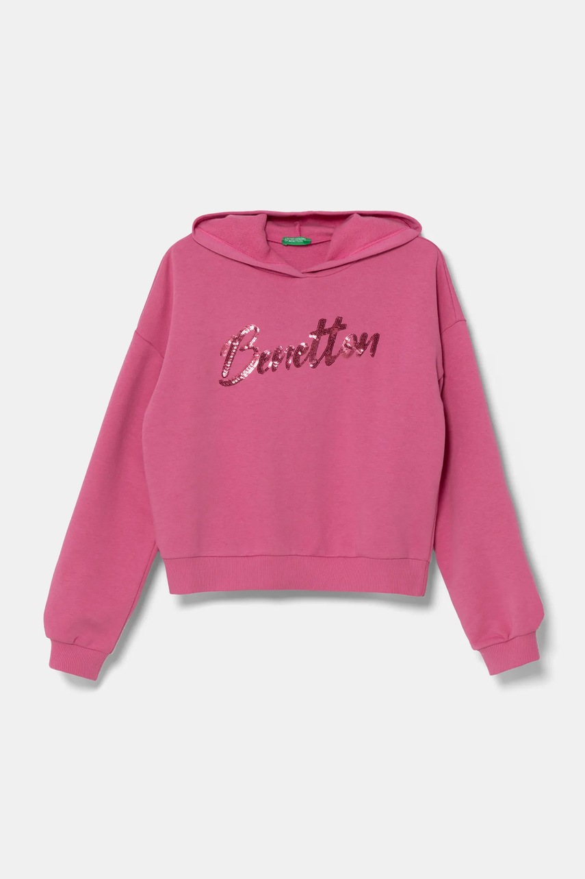 

Детски суичър United Colors of Benetton в розово с качулка с апликация 39M2C203W, Розов