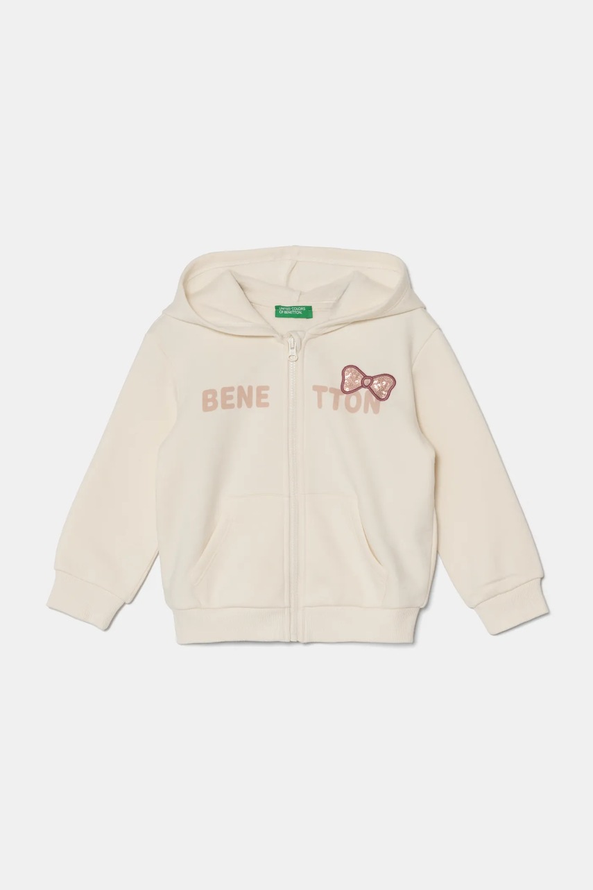 United Colors of Benetton bluza copii culoarea bej, cu glugă, modelator, 39M2G503G
