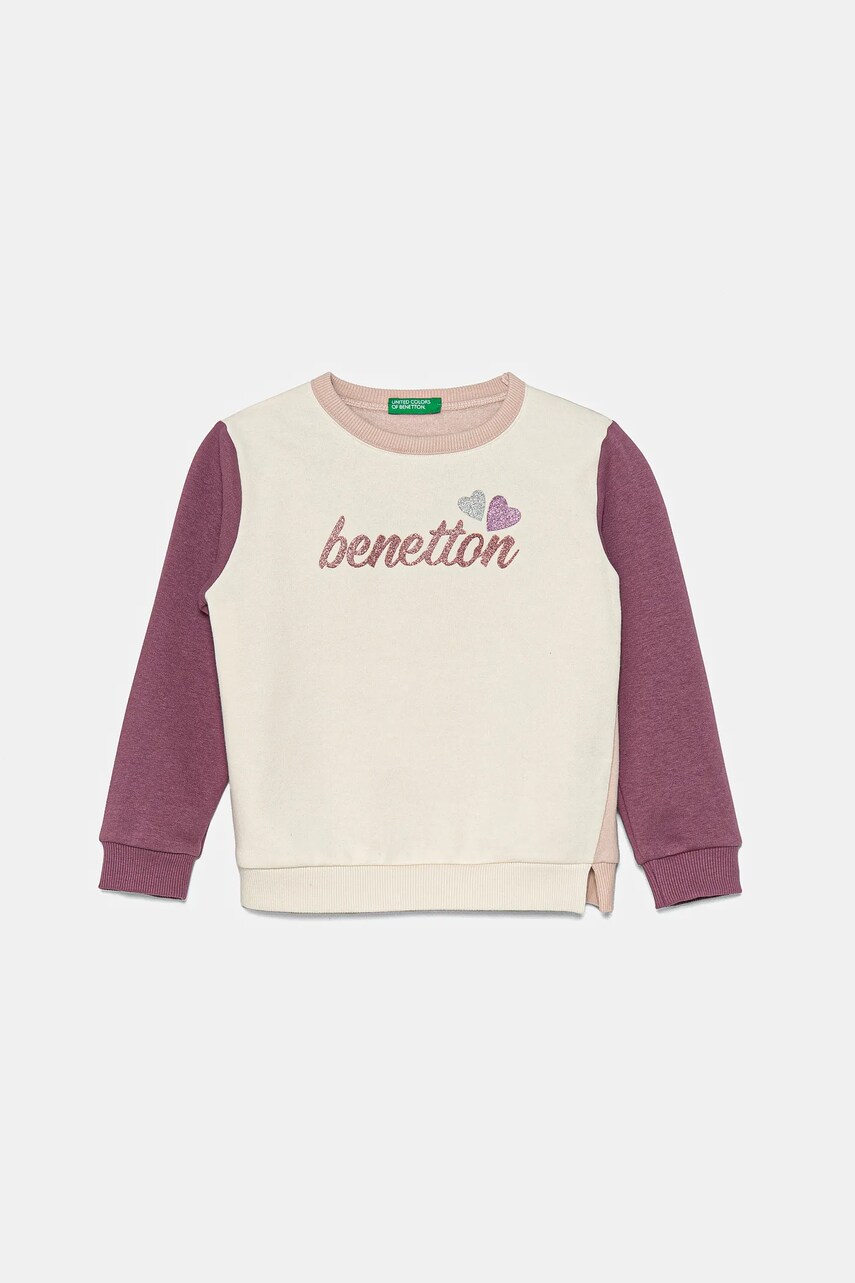 United Colors of Benetton bluza copii culoarea bej, cu imprimeu, 39M2G10GM