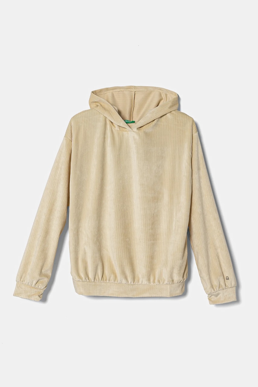 United Colors of Benetton hanorac din velur pentru copii culoarea bej, cu gluga, neted, 37JBC203V
