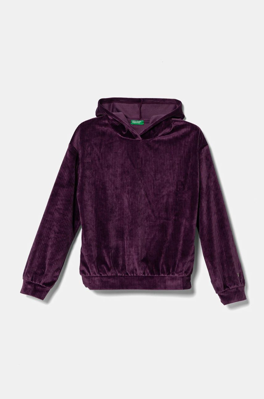 United Colors of Benetton hanorac din velur pentru copii culoarea violet, cu glugă, neted, 37JBC203V