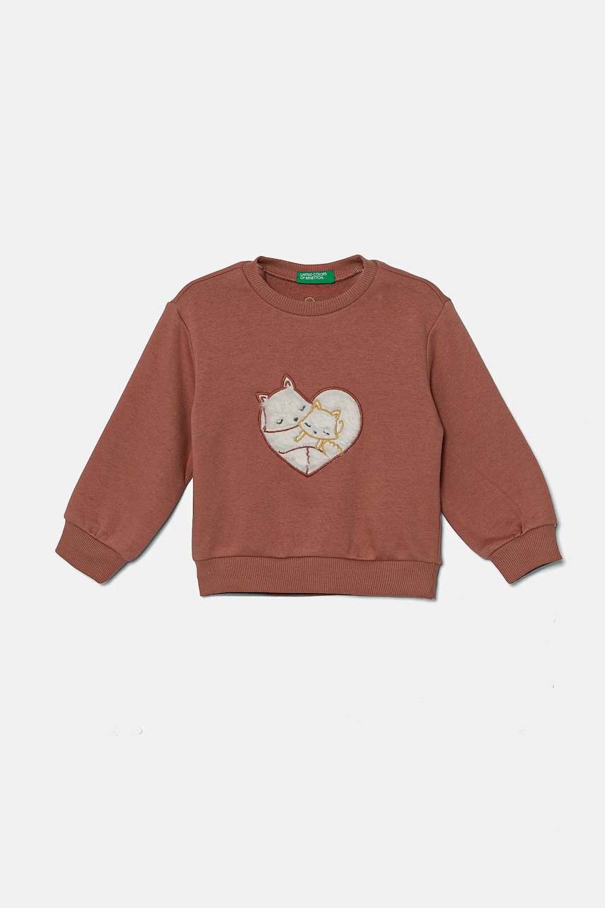 United Colors of Benetton bluza copii culoarea maro, cu imprimeu, 39M2G10GD
