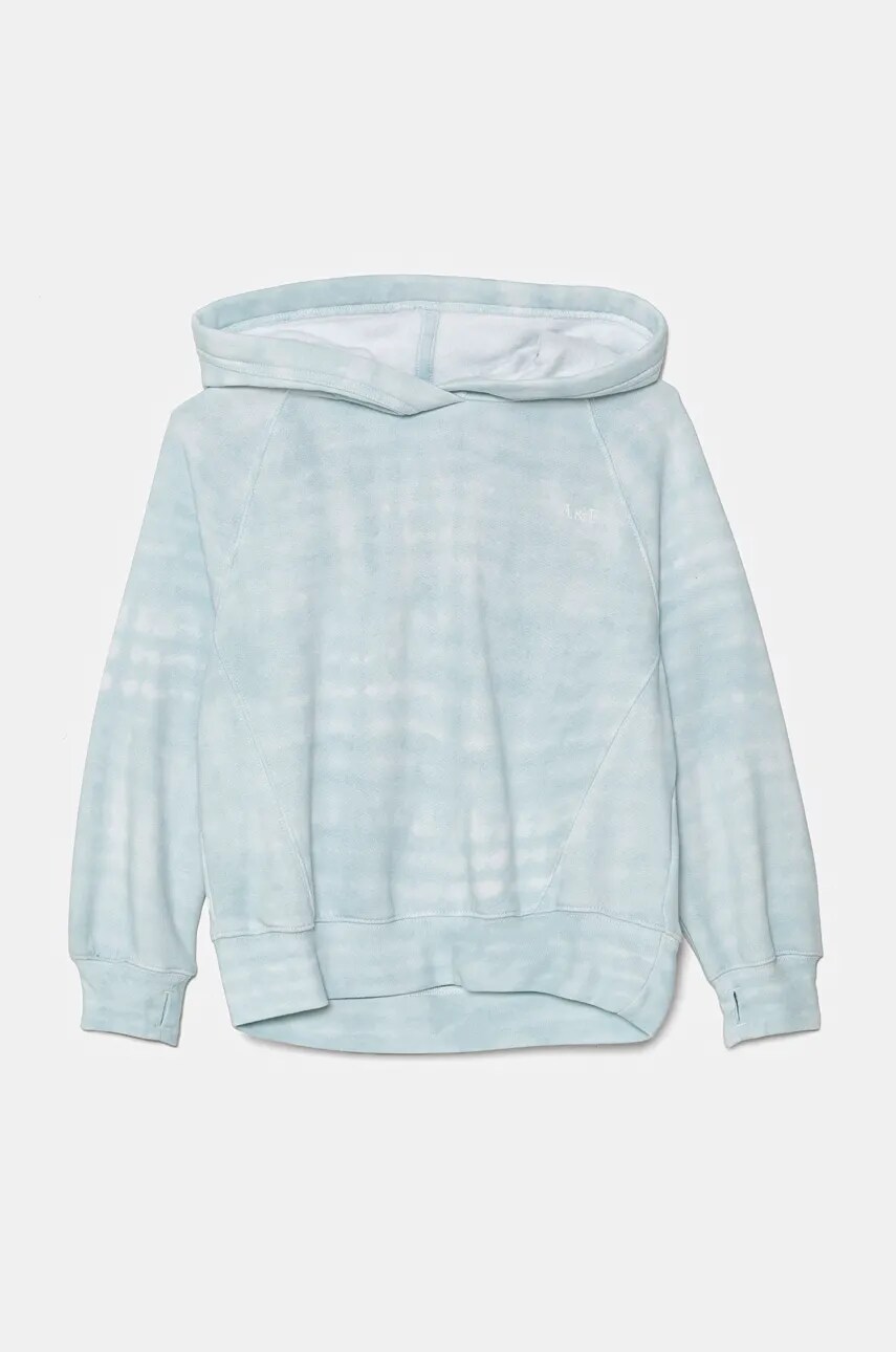 Levně Dětská mikina Abercrombie & Fitch modrá barva, s kapucí, vzorovaná