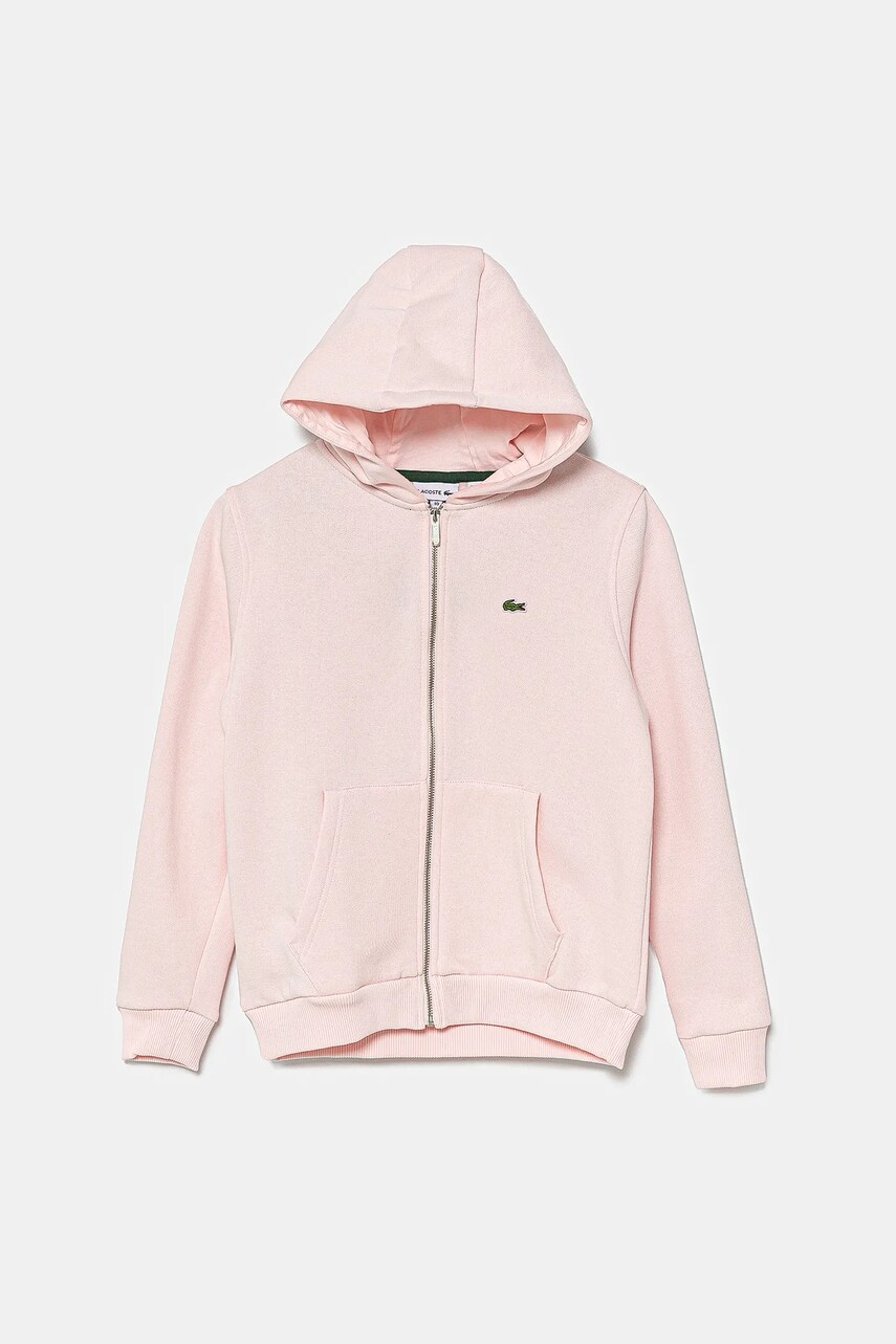 Lacoste bluza copii culoarea roz, cu gluga, neted, SJ9723