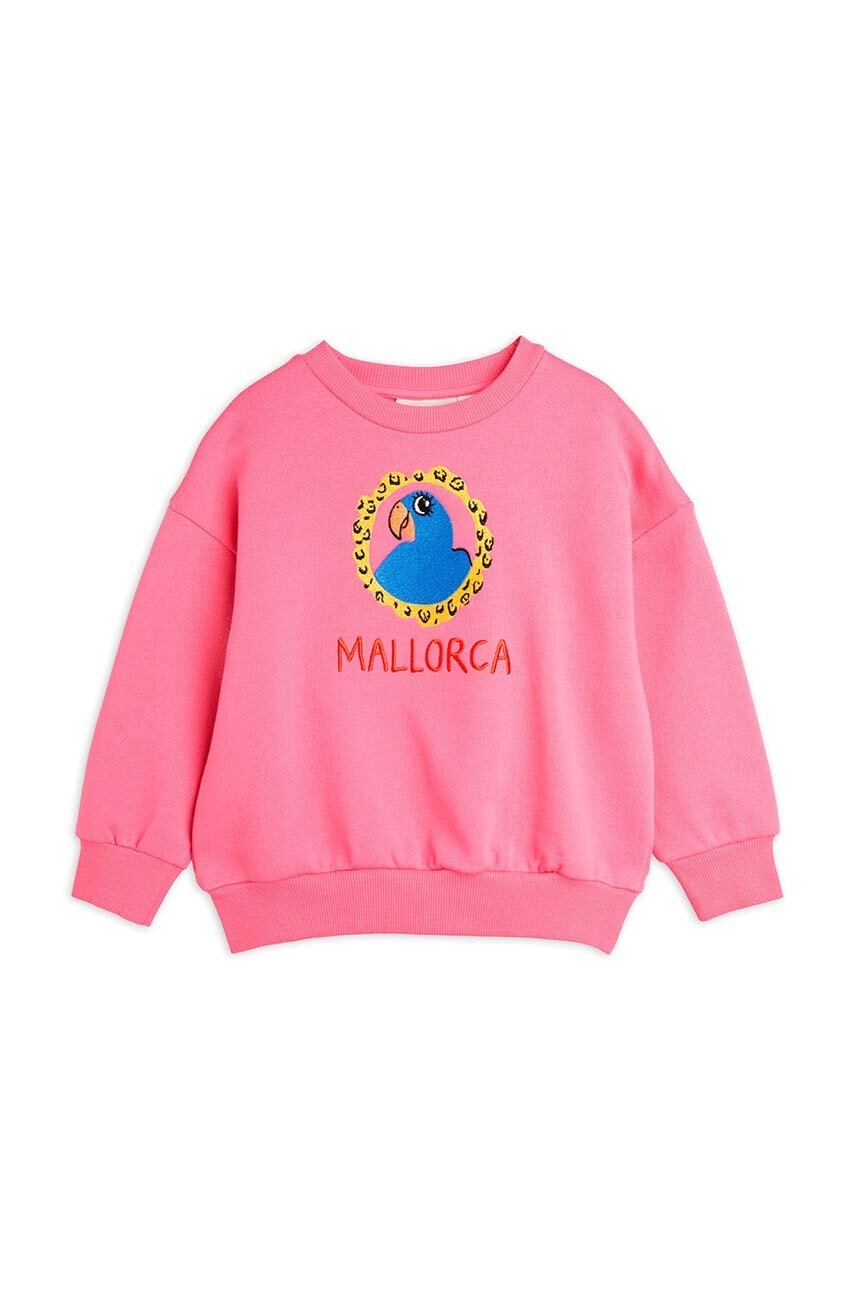 Детская хлопковая кофта Mini Rodini Parrot цвет розовый с принтом Детская хлопковая кофта Mini Rodini Parrot цвет розовый с принтом
