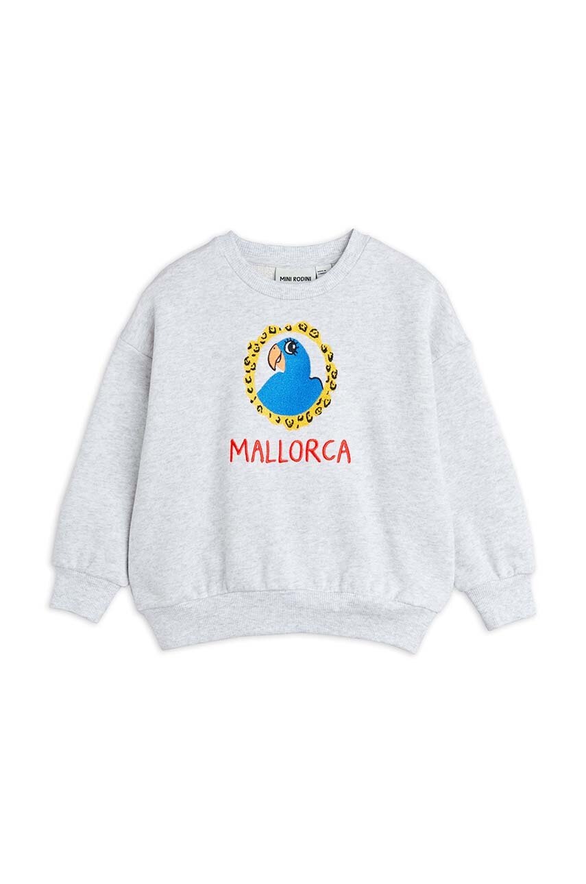 Детская хлопковая кофта Mini Rodini Parrot цвет серый с принтом Детская хлопковая кофта Mini Rodini Parrot цвет серый с принтом