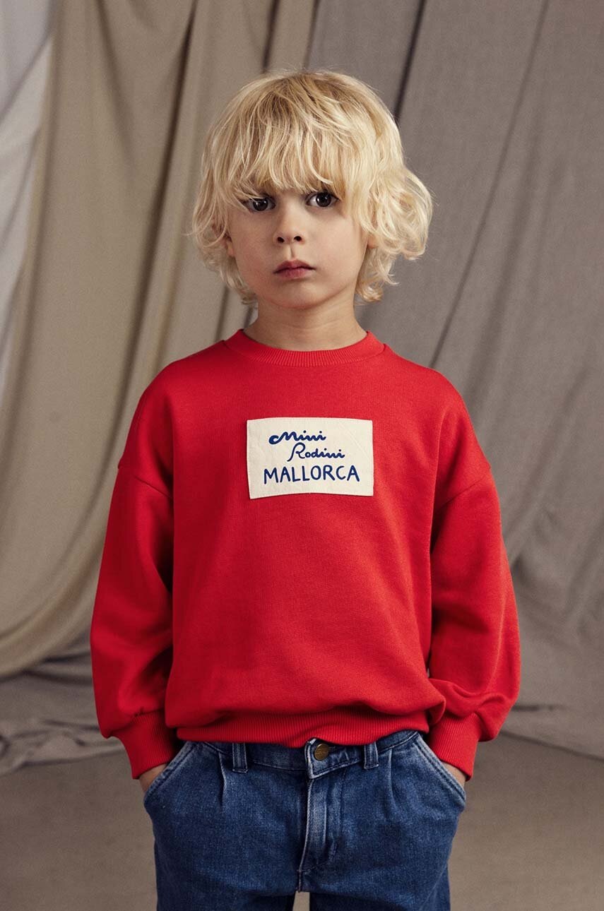 

Детски памучен суичър Mini Rodini Mallorca в червено с принт, Червен