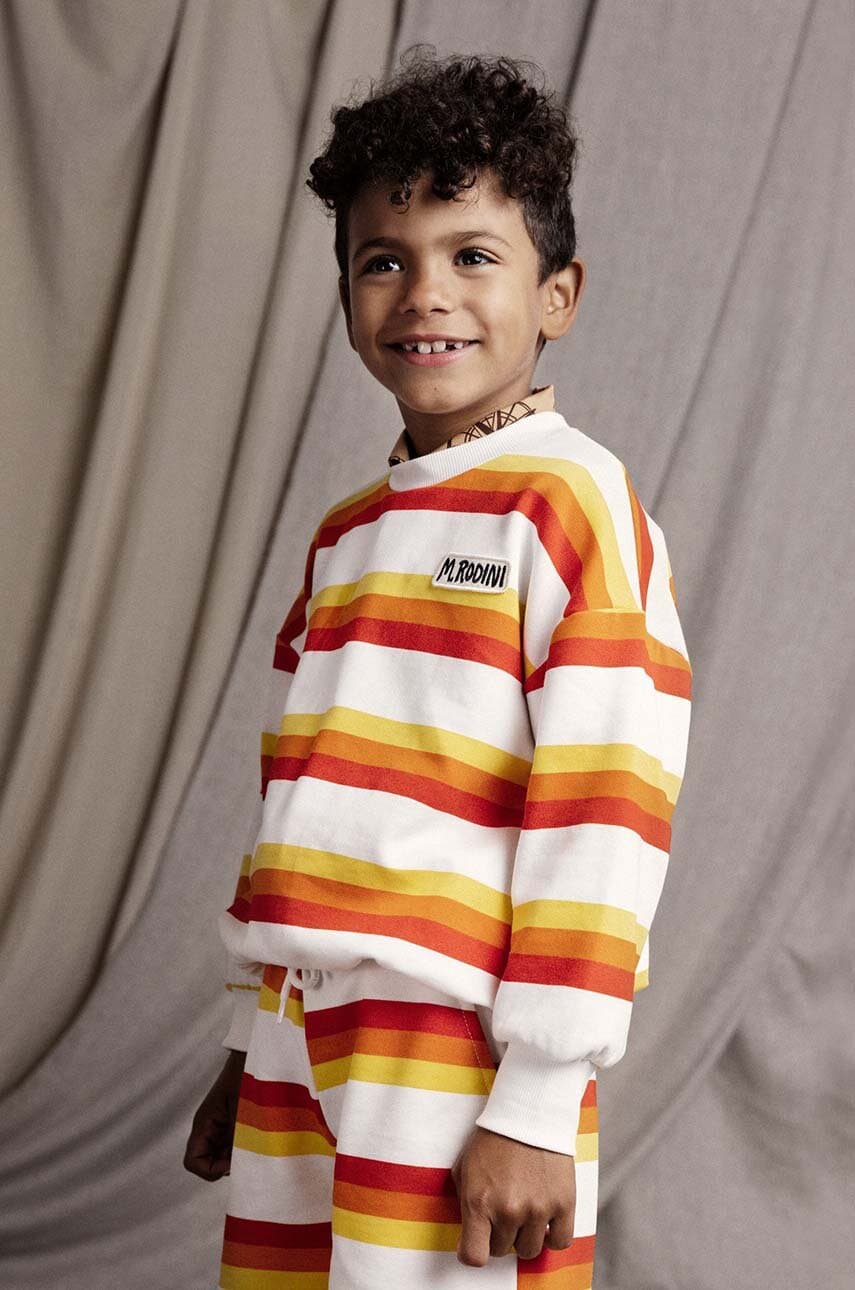 Mini Rodini hanorac de bumbac pentru copii Stripe culoarea portocaliu, modelator Mini Rodini hanorac de bumbac pentru copii Stripe culoarea portocaliu, modelator