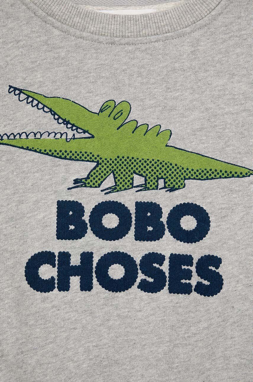 Otroški Bombažen Pulover Bobo Choses Talking Crocodile Siva Barva, 224AC037