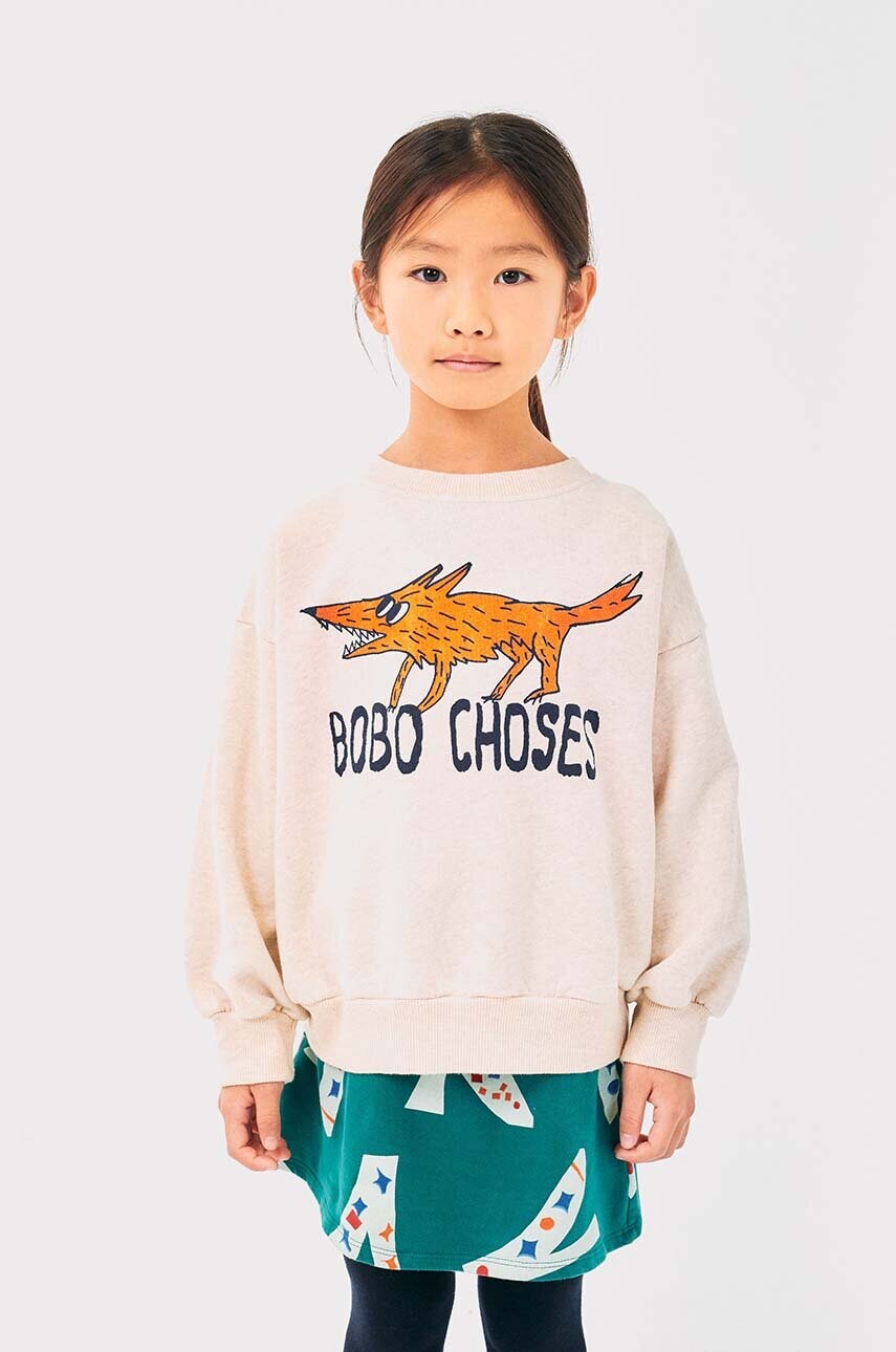 Bobo Choses hanorac de bumbac pentru copii The Clever Fox culoarea bej, cu imprimeu, 224AC044