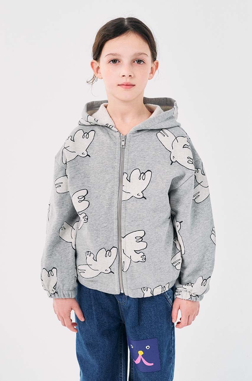 Bobo Choses hanorac de bumbac pentru copii Freedom Bird culoarea gri, cu glugă, modelator, 224AC061