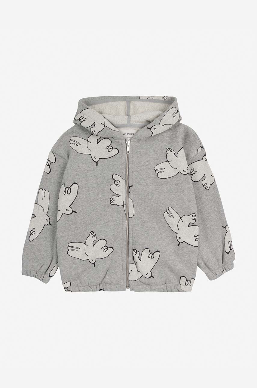 Дитяча бавовняна кофта Bobo Choses Freedom Bird колір сірий з капюшоном візерунок 224AC061