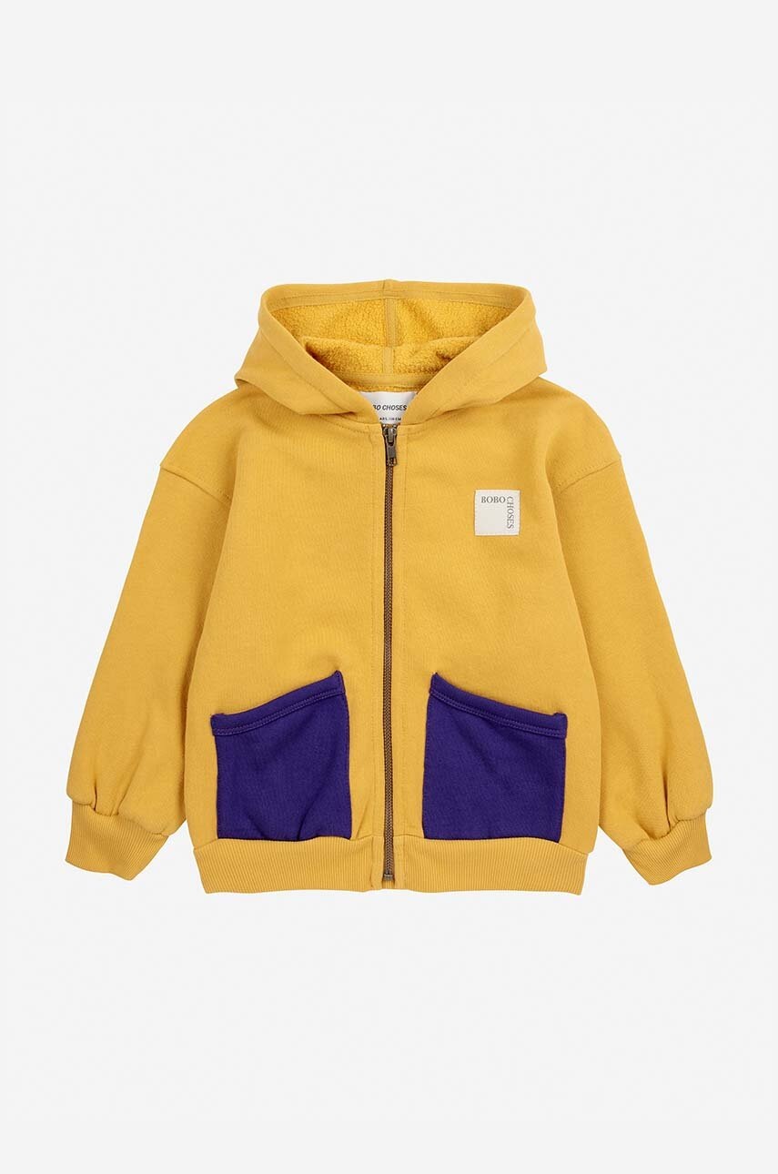 Детская хлопковая кофта Bobo Choses цвет жёлтый с капюшоном однотонная 224AC062 в Полтаве Детская хлопковая кофта Bobo Choses цвет жёлтый с капюшоном однотонная 224AC062 в Полтаве