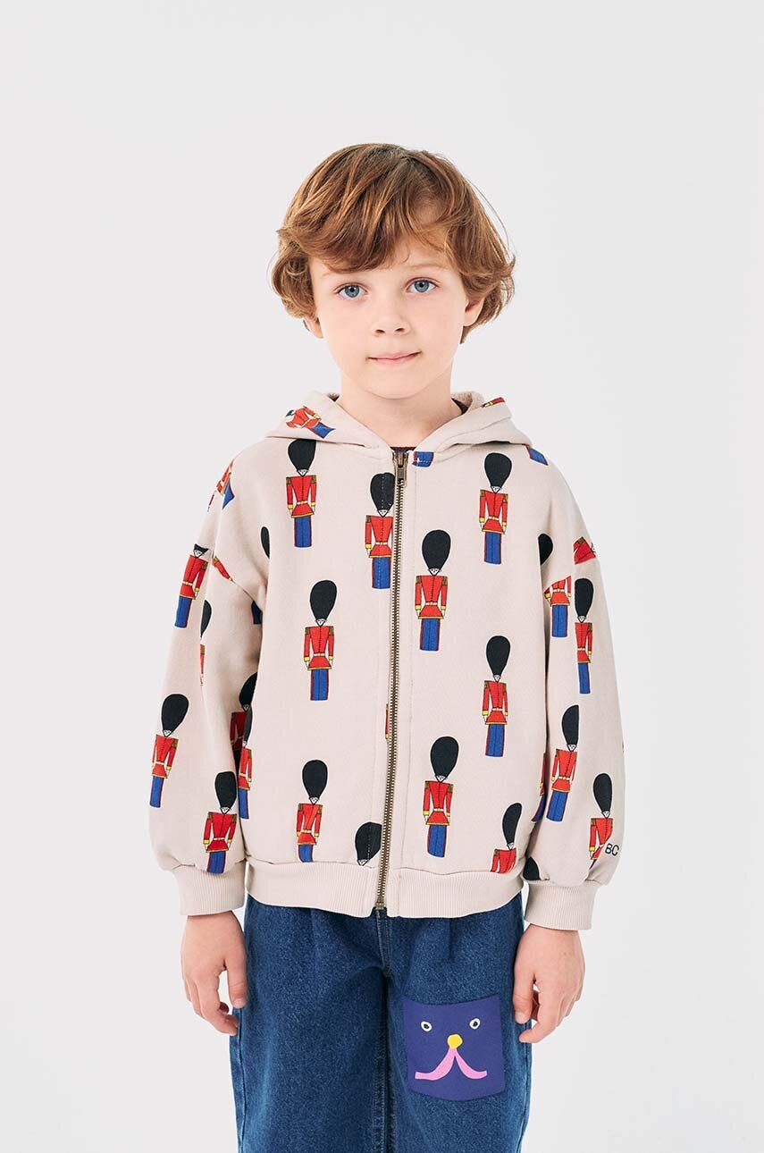 Bobo Choses hanorac de bumbac pentru copii Little Tin Soldier culoarea bej, cu glugă, modelator, 224AC063 Bobo Choses hanorac de bumbac pentru copii Little Tin Soldier culoarea bej, cu glugă, modelator, 224AC063