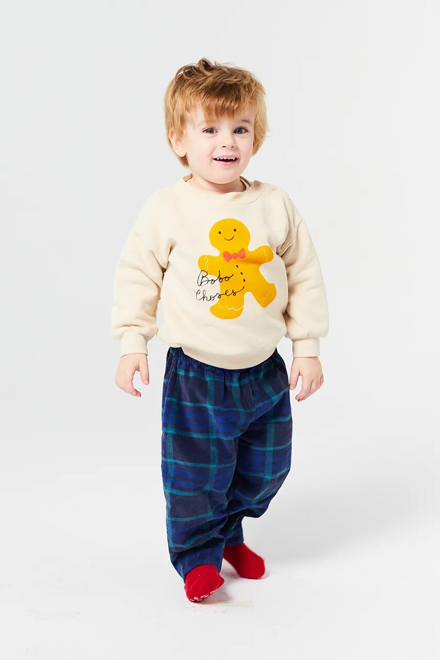 Bobo Choses hanorac de bumbac pentru copii Gingerbread culoarea bej, cu imprimeu, 224FB001 Bobo Choses hanorac de bumbac pentru copii Gingerbread culoarea bej, cu imprimeu, 224FB001