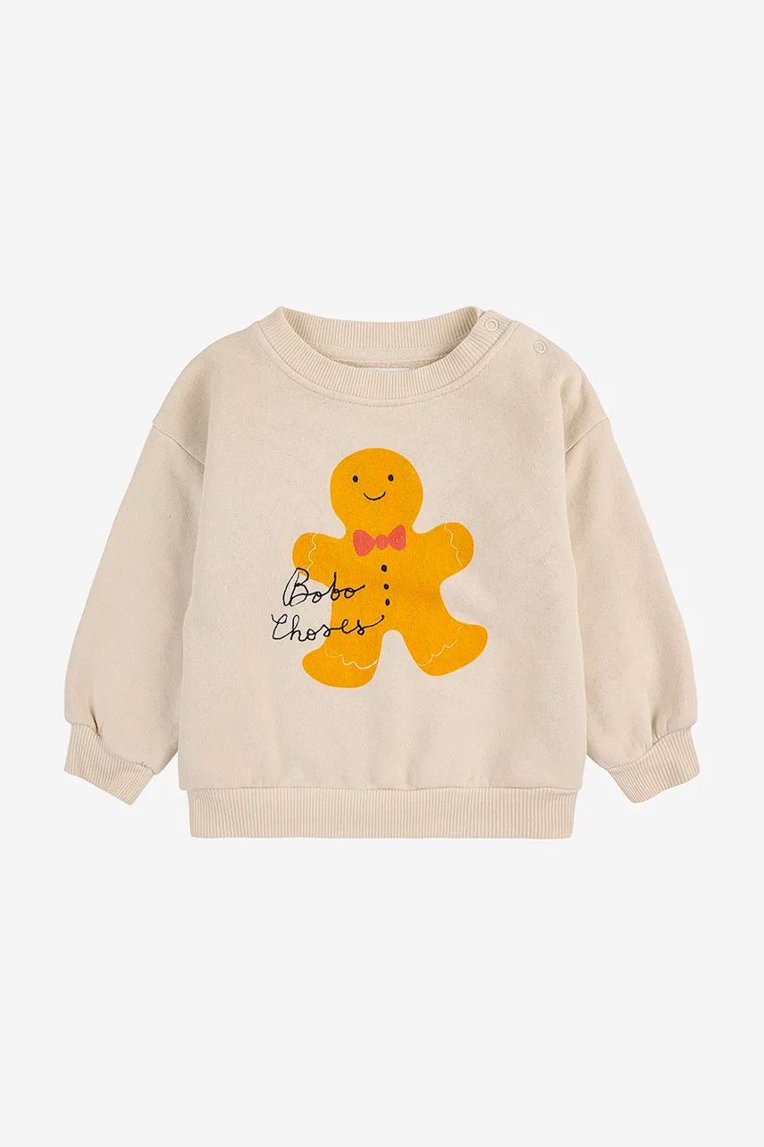 Дитяча бавовняна кофта Bobo Choses Gingerbread колір бежевий з принтом 224FB001