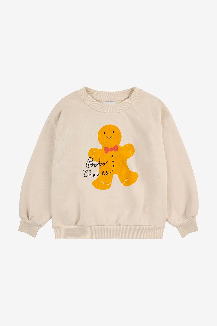 Дитяча бавовняна кофта Bobo Choses Gingerbread колір бежевий з принтом 224FC003