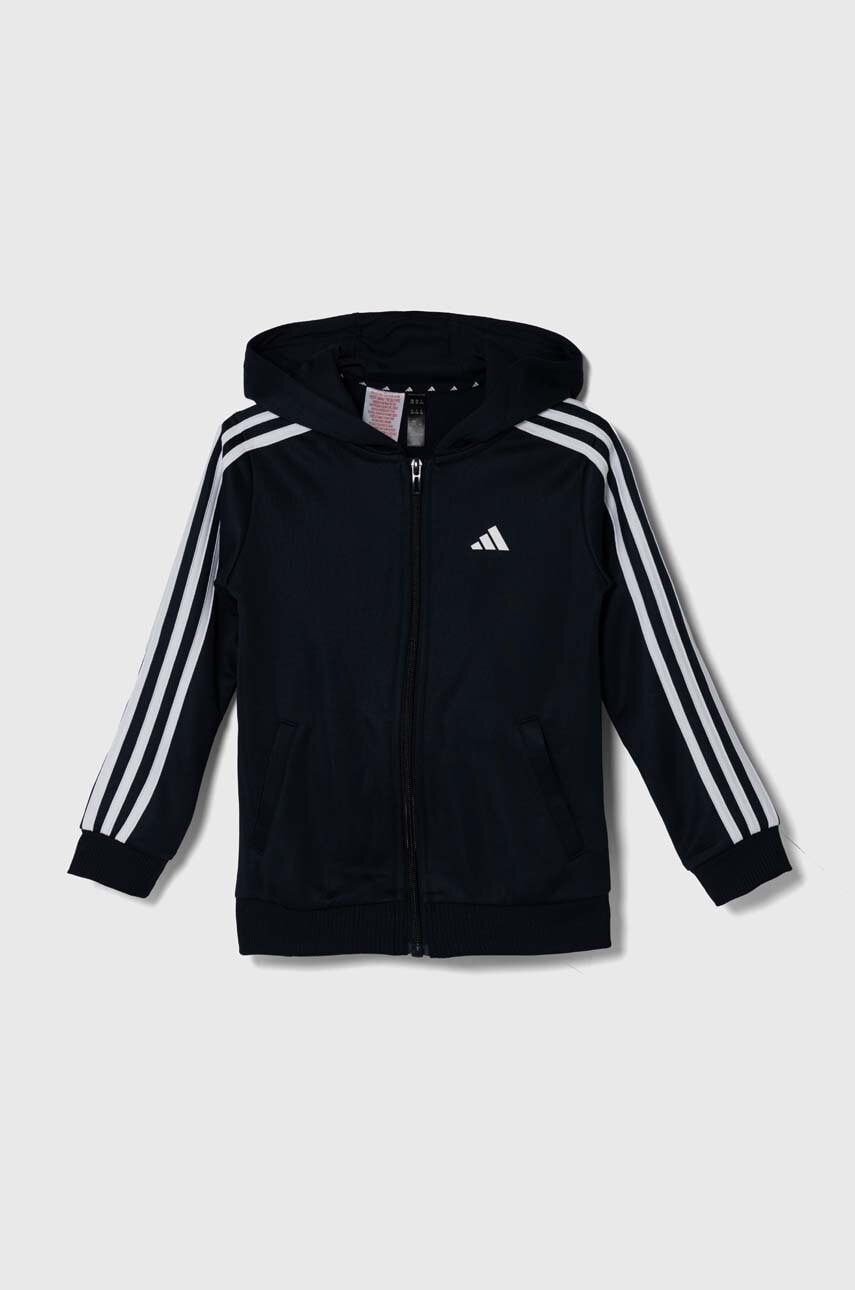 adidas bluza copii U TR-ES 3S FZHD culoarea albastru marin, cu glugă, modelator, HZ0088 adidas bluza copii U TR-ES 3S FZHD culoarea albastru marin, cu glugă, modelator, HZ0088
