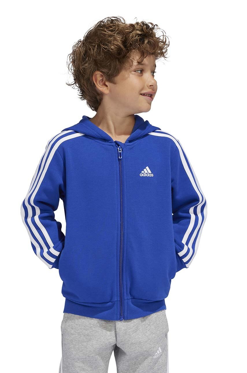 

Детски суичър adidas LK 3S FL FZ HD в тъмносиньо с качулка с апликация IV7444, Тъмносин