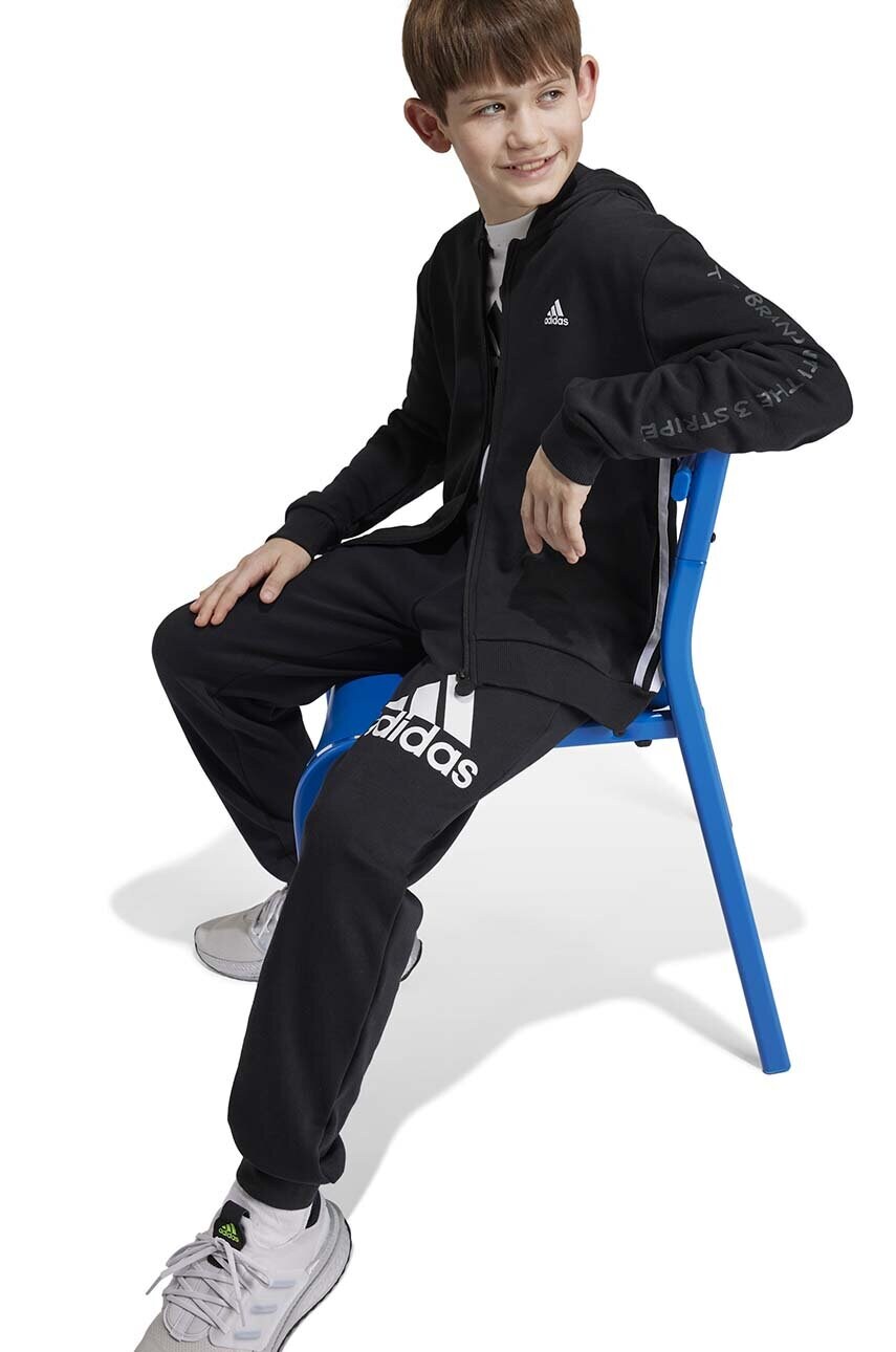 adidas bluza copii JAM FZ HD culoarea negru, cu glugă, cu imprimeu, IV9452