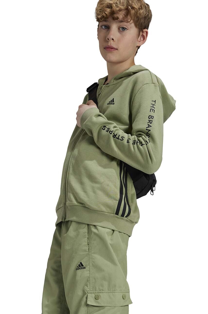 adidas bluza copii JAM FZ HD culoarea verde, cu glugă, cu imprimeu, IV9453 adidas bluza copii JAM FZ HD culoarea verde, cu glugă, cu imprimeu, IV9453
