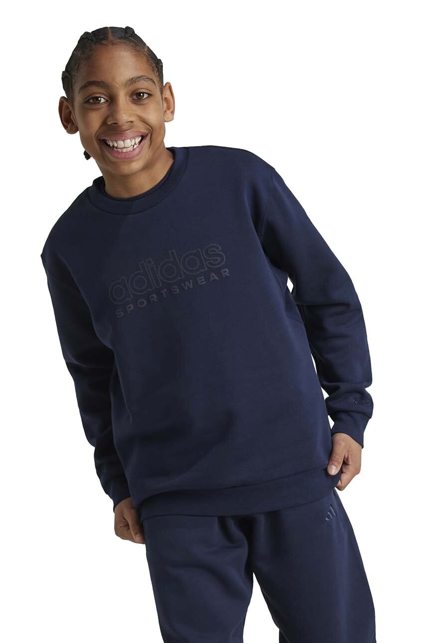 adidas bluza copii J SZN GFX CREW culoarea albastru marin, cu imprimeu, IW0921 adidas bluza copii J SZN GFX CREW culoarea albastru marin, cu imprimeu, IW0921