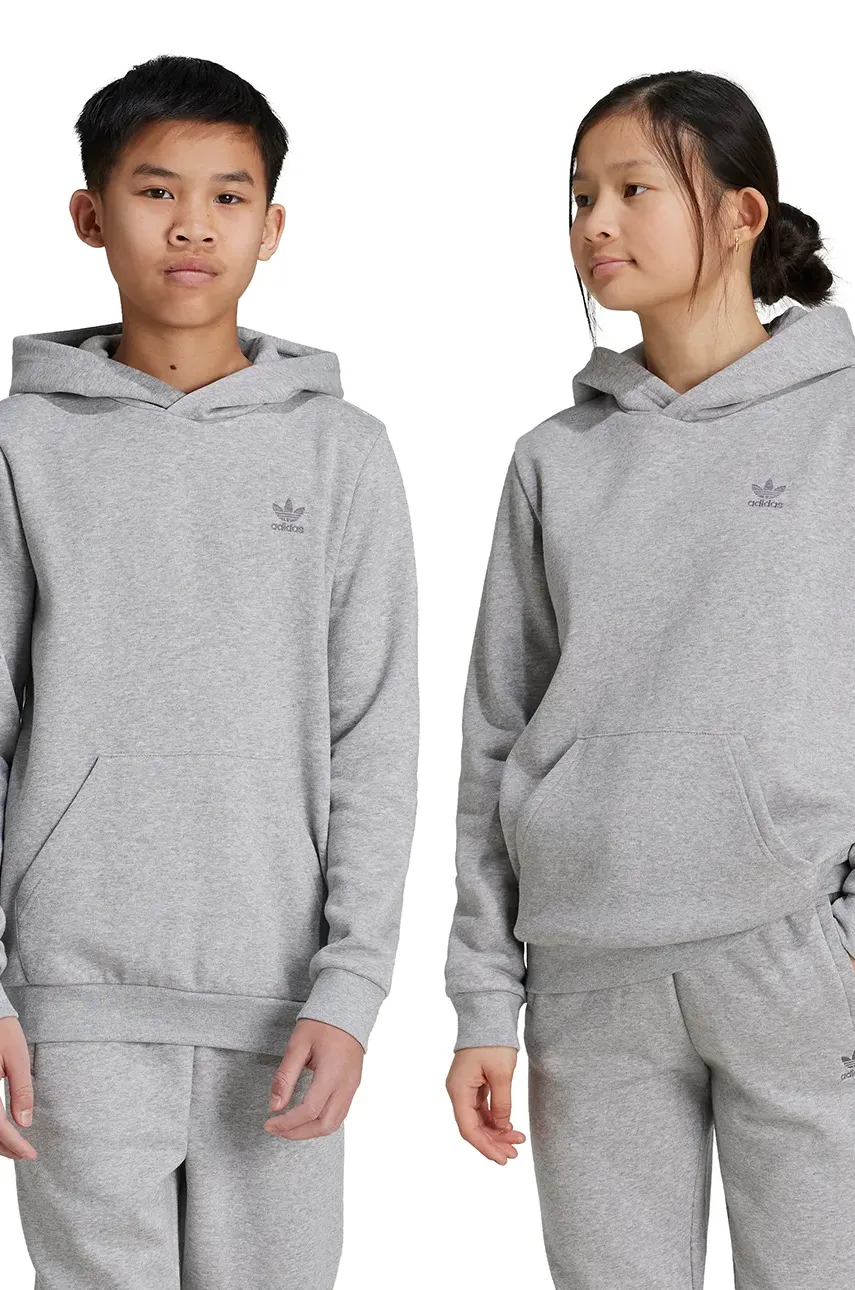 adidas Originals bluza copii HOODIE culoarea gri, cu glugă, melanj, IX5285