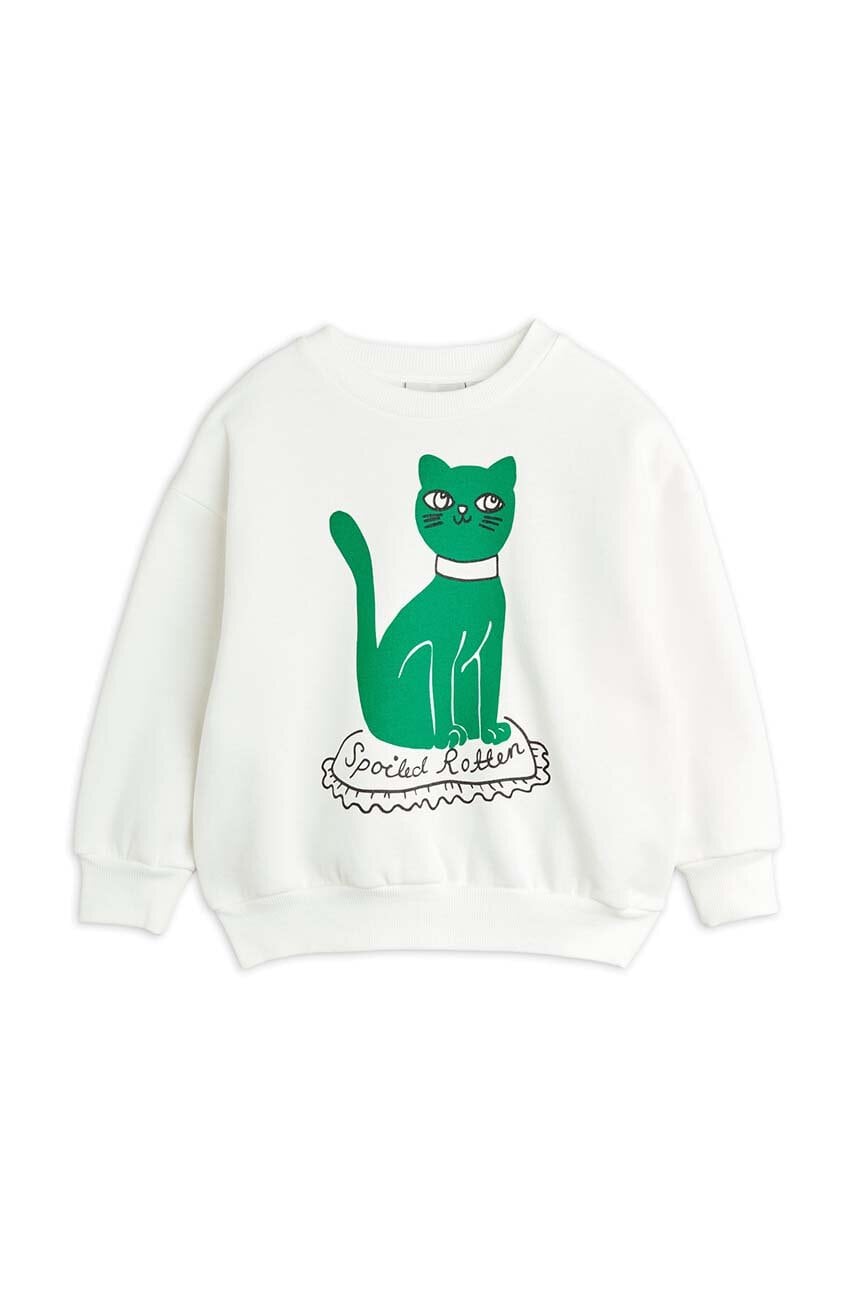 Mini Rodini hanorac de bumbac pentru copii Cat culoarea alb, cu imprimeu, 2472012110