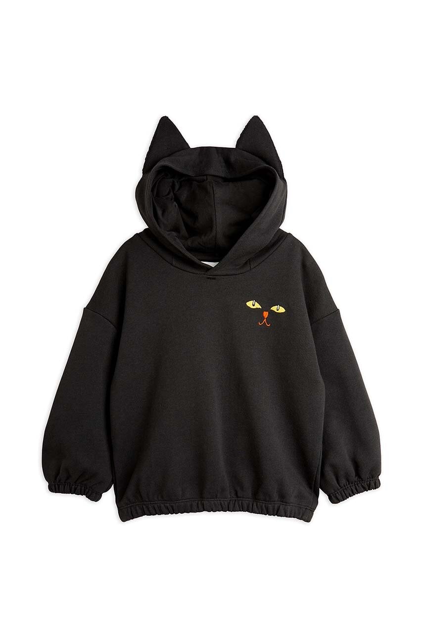 Mini Rodini hanorac de bumbac pentru copii Cat culoarea negru, cu glugă, cu imprimeu, 2472016099 Mini Rodini hanorac de bumbac pentru copii Cat culoarea negru, cu glugă, cu imprimeu, 2472016099