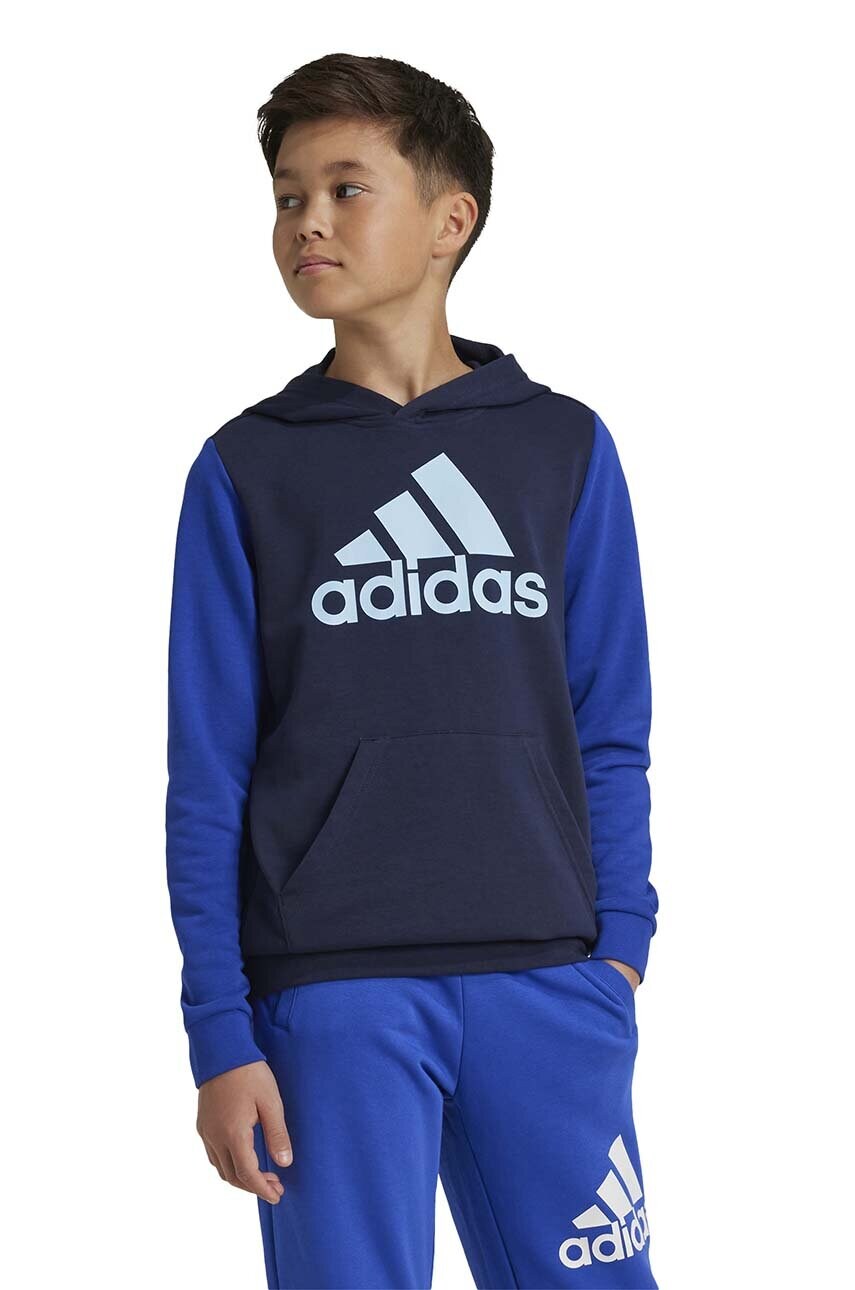 adidas bluza copii J BL CB HD culoarea albastru marin, cu glugă, cu imprimeu, IX9511