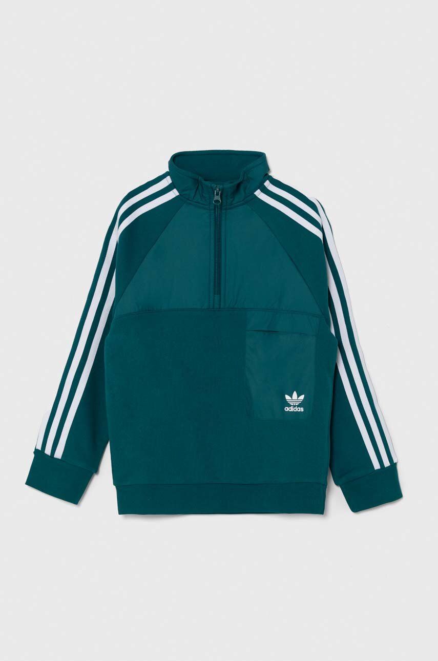 adidas Originals hanorac de bumbac pentru copii HZ CREW culoarea verde, cu imprimeu, IY0012