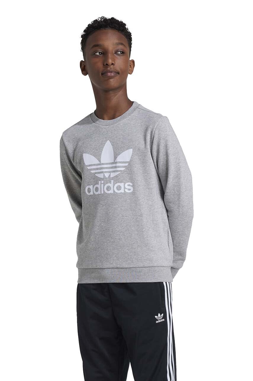 adidas Originals bluza copii TREFOIL CREW culoarea gri, cu imprimeu, IY7436