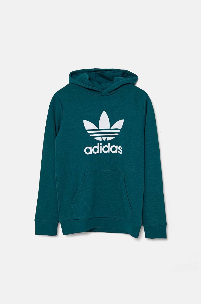 Детская кофта adidas Originals TREFOIL HOODIE цвет зелёный с капюшоном с принтом IY7440