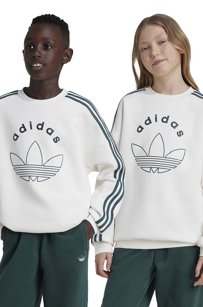 adidas Originals bluza copii CREW culoarea alb, cu imprimeu, JE0513 adidas Originals bluza copii CREW culoarea alb, cu imprimeu, JE0513