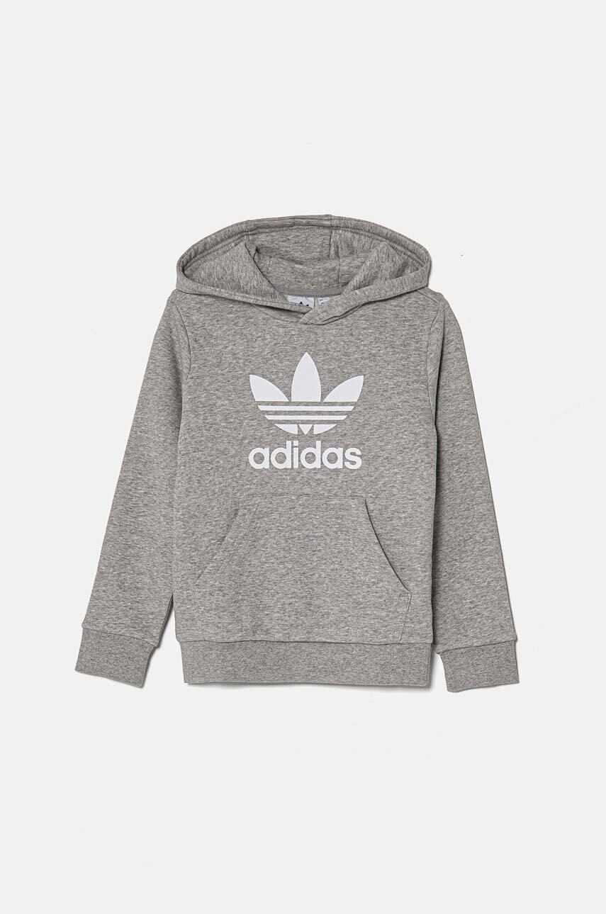 Дитяча кофта adidas Originals TREFOIL HOODIE колір сірий з капюшоном з принтом IY7442