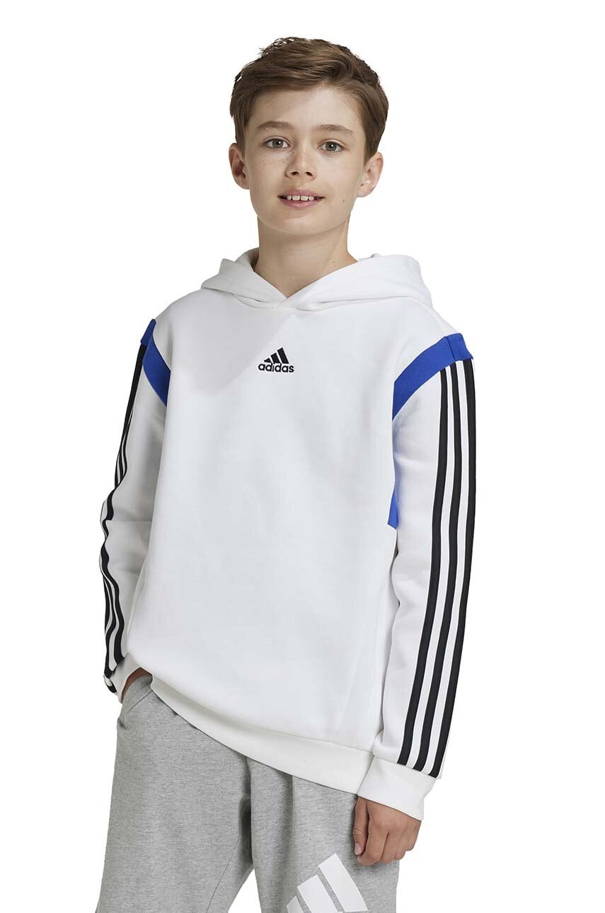 adidas bluza copii B HD CB culoarea alb, cu glugă, modelator, JE0321