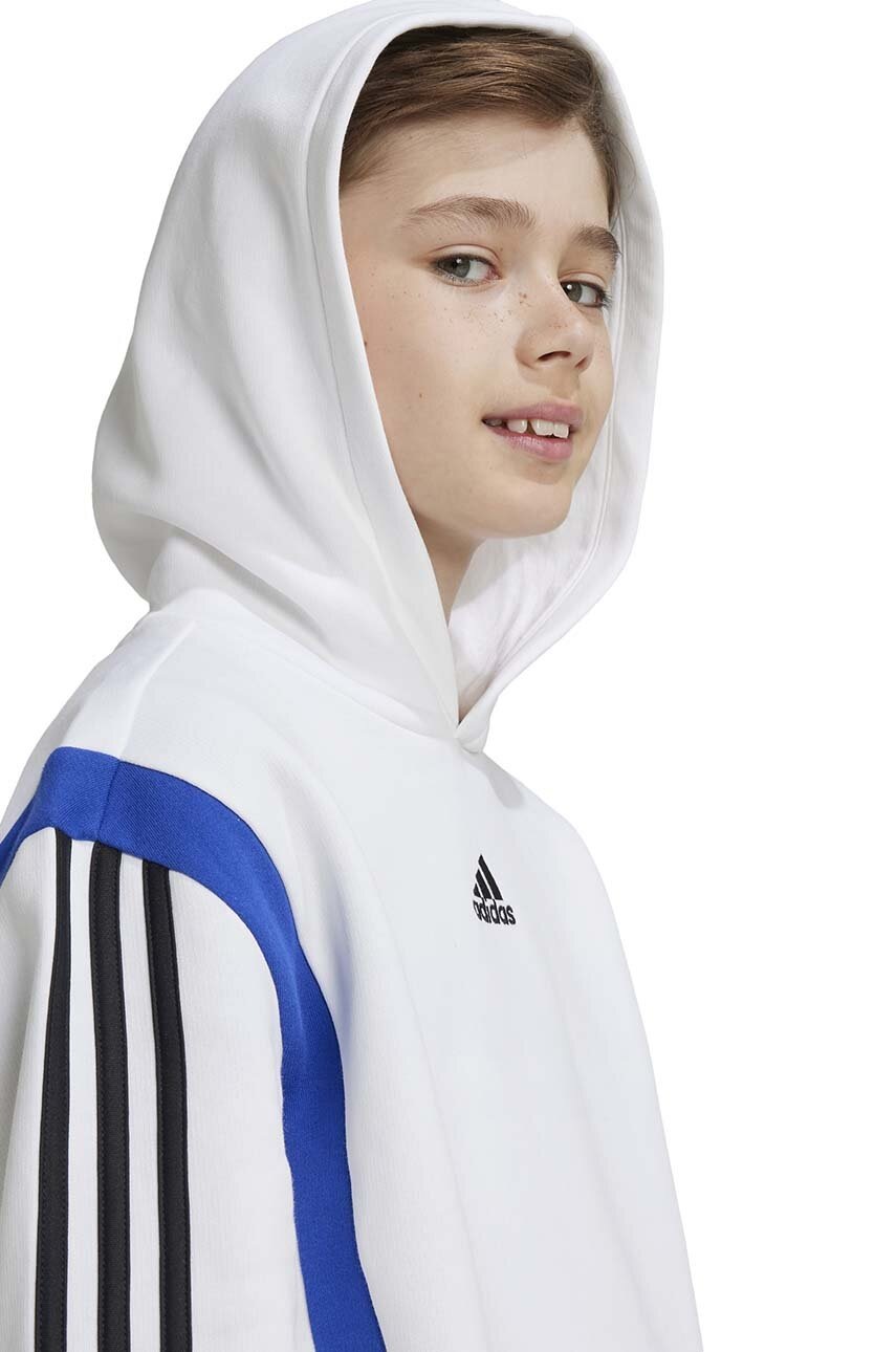 Дитяча кофта adidas B HD CB колір білий з капюшоном візерунок JE0321