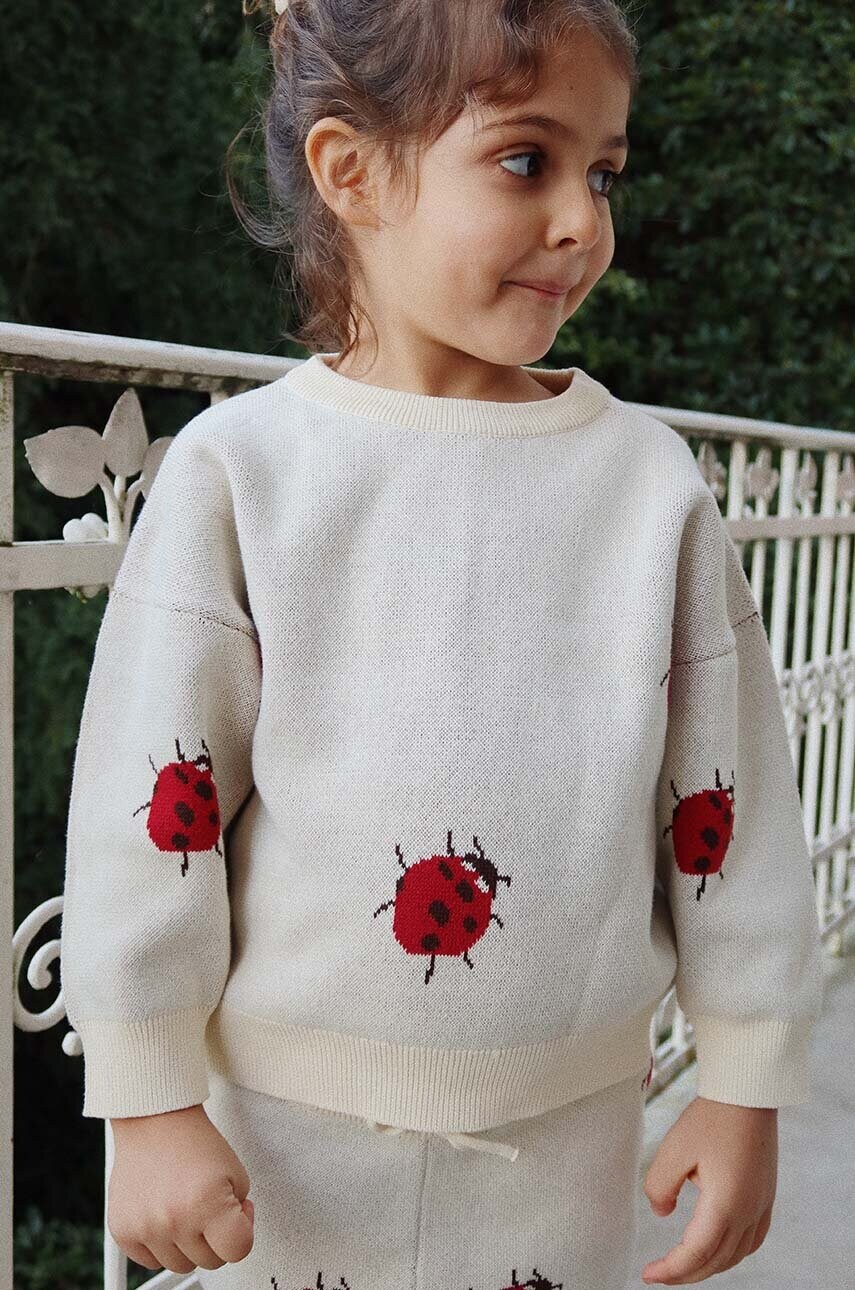 Konges Sløjd hanorac de bumbac pentru copii LAPIS KNIT BLOUSE culoarea bej, modelator, KS101551