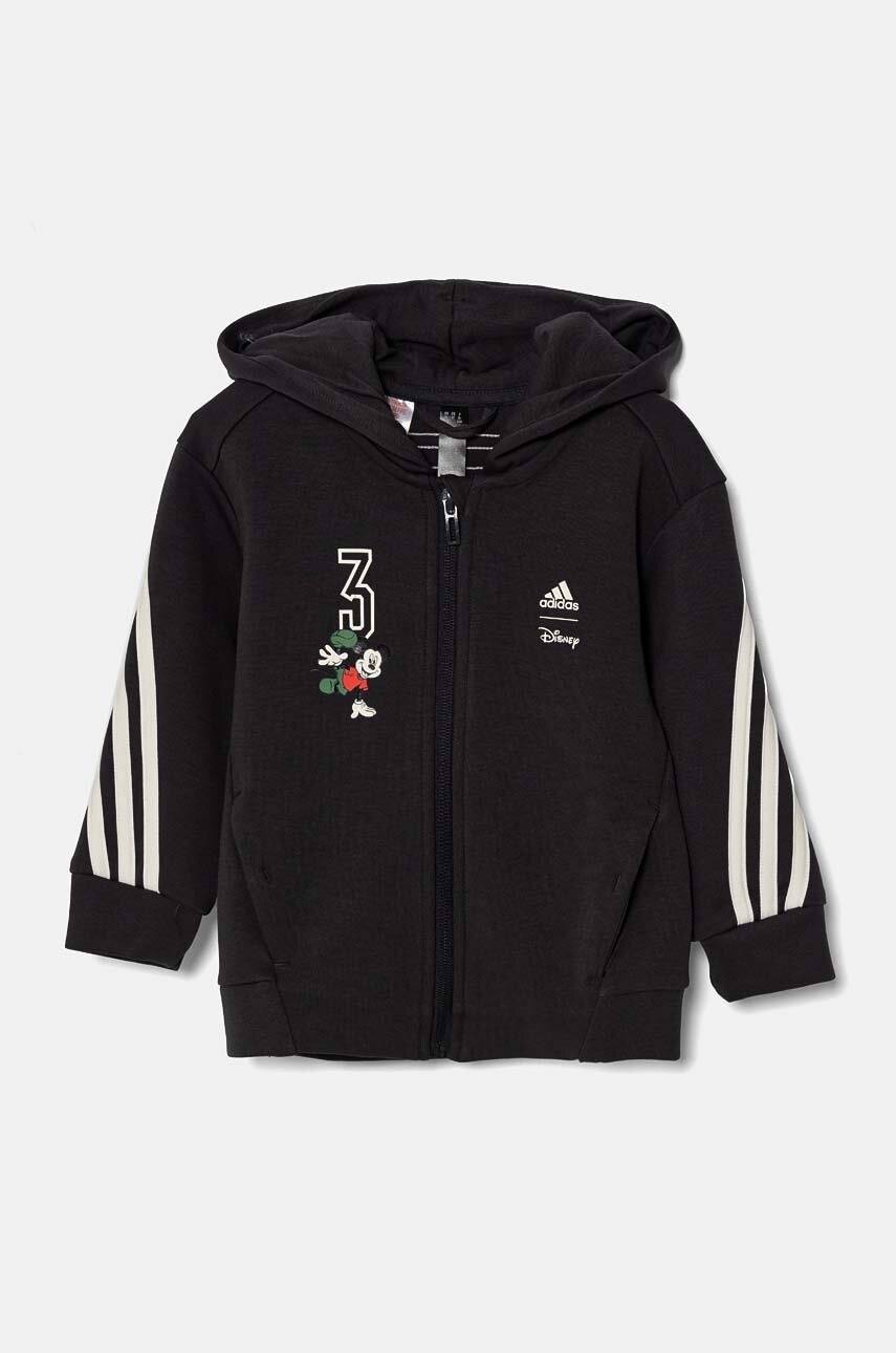 Дитяча кофта adidas LK DY MM TT колір чорний з капюшоном з принтом IV9621
