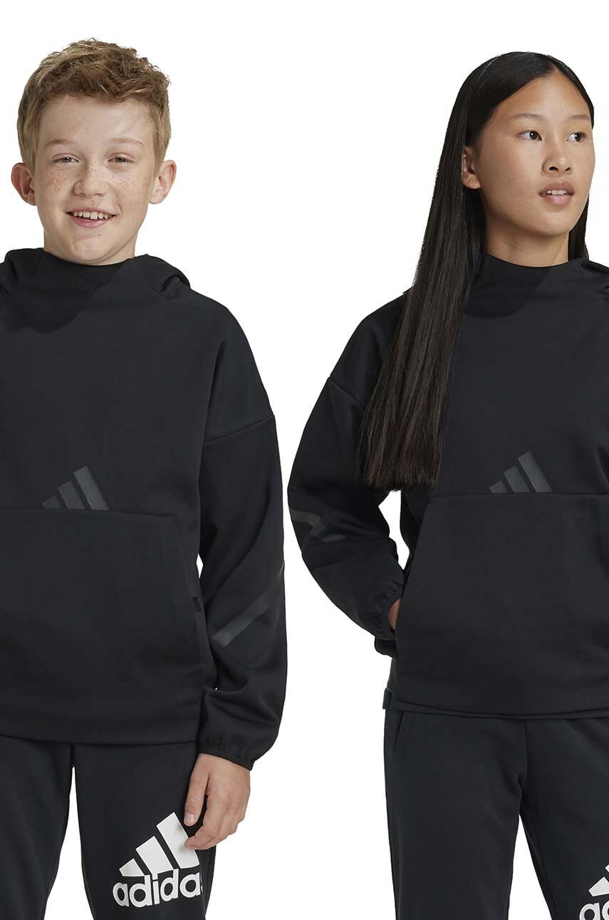 adidas bluza copii J Z.N.E. HD culoarea negru, cu glugă, neted, JF2489 adidas bluza copii J Z.N.E. HD culoarea negru, cu glugă, neted, JF2489