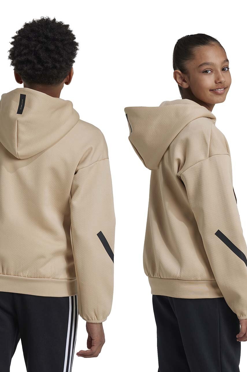 Детская кофта adidas J Z.N.E.FZ цвет коричневый с капюшоном с принтом JF2495 Детская кофта adidas J Z.N.E.FZ цвет коричневый с капюшоном с принтом JF2495