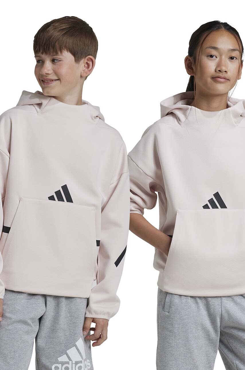 adidas bluza J Z.N.E. HD culoarea roz, cu glugă, cu imprimeu, JF2818