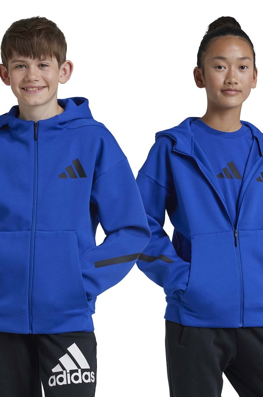 adidas bluza copii J Z.N.E.FZ culoarea albastru marin, cu glugă, cu imprimeu, JF8958