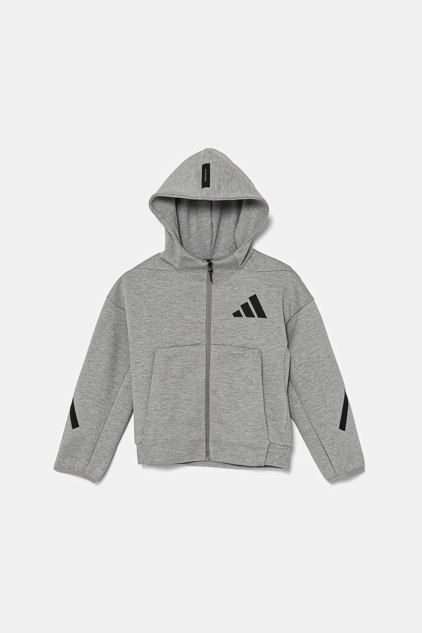 Детская кофта adidas J Z.N.E.FZ цвет серый с капюшоном с принтом JI7548