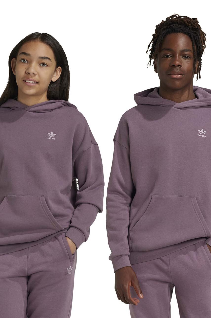 adidas Originals hanorac de bumbac pentru copii HOODIE culoarea violet, cu glugă, neted, IX7616