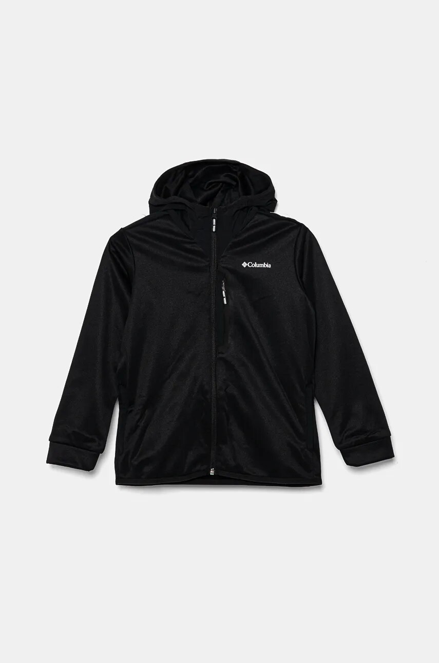 Columbia bluza copii Columbia Tech culoarea negru, cu glugă, neted, 2087491 Columbia bluza copii Columbia Tech culoarea negru, cu glugă, neted, 2087491
