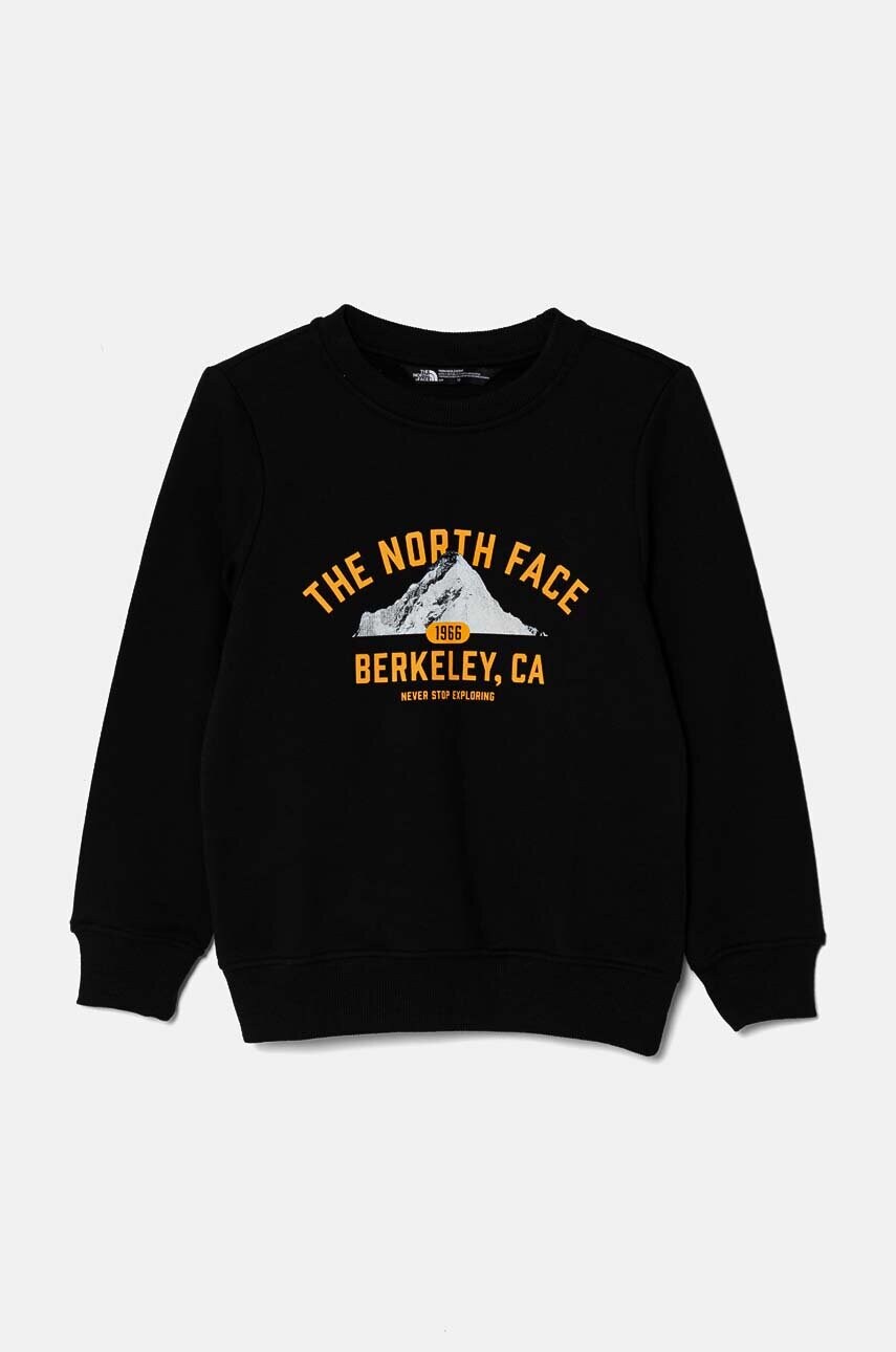 The North Face hanorac de bumbac pentru copii VARSITGRAPHIC RELAXED CREW culoarea negru, cu imprimeu, NF0A89H8JK31 The North Face hanorac de bumbac pentru copii VARSITGRAPHIC RELAXED CREW culoarea negru, cu imprimeu, NF0A89H8JK31