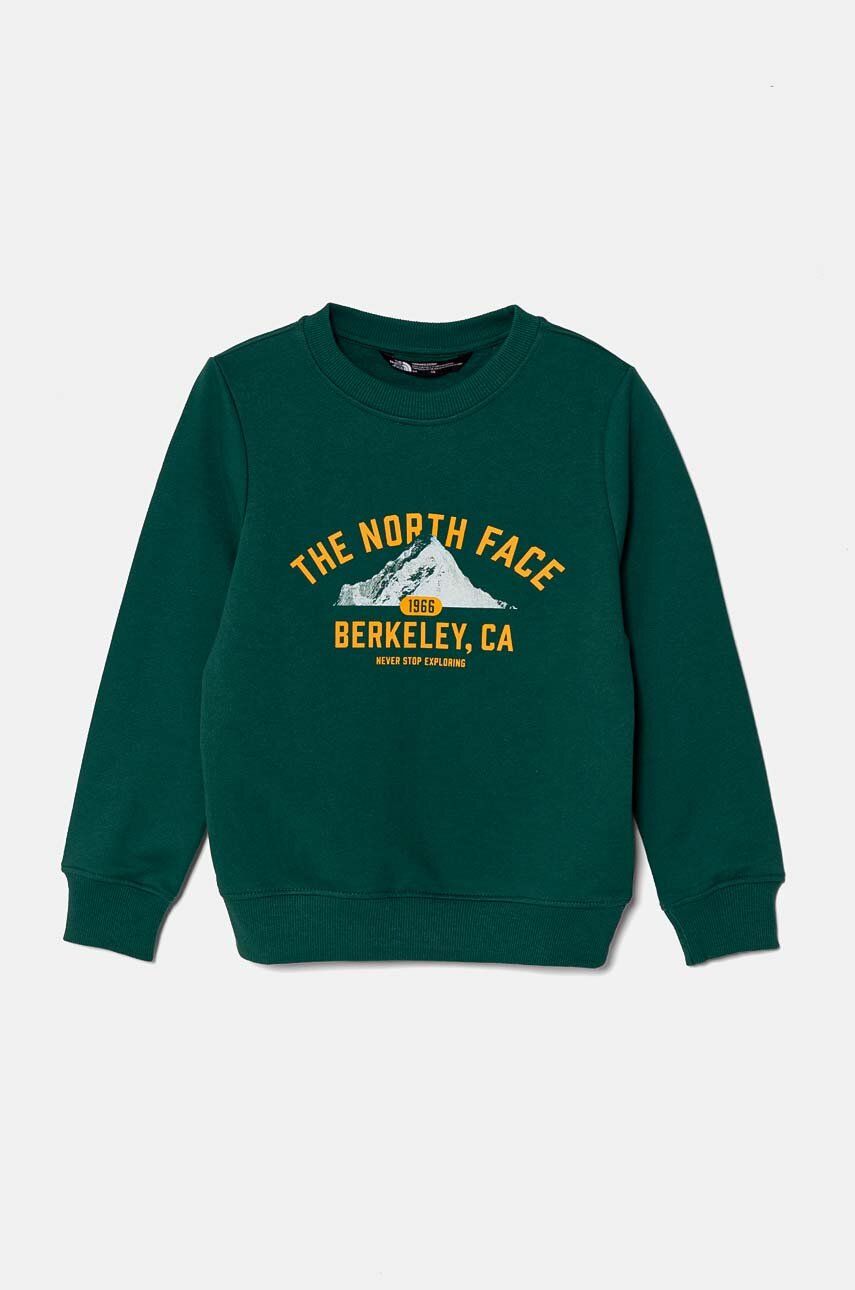 The North Face hanorac de bumbac pentru copii VARSITGRAPHIC RELAXED CREW culoarea verde, cu imprimeu, NF0A89H8NL11