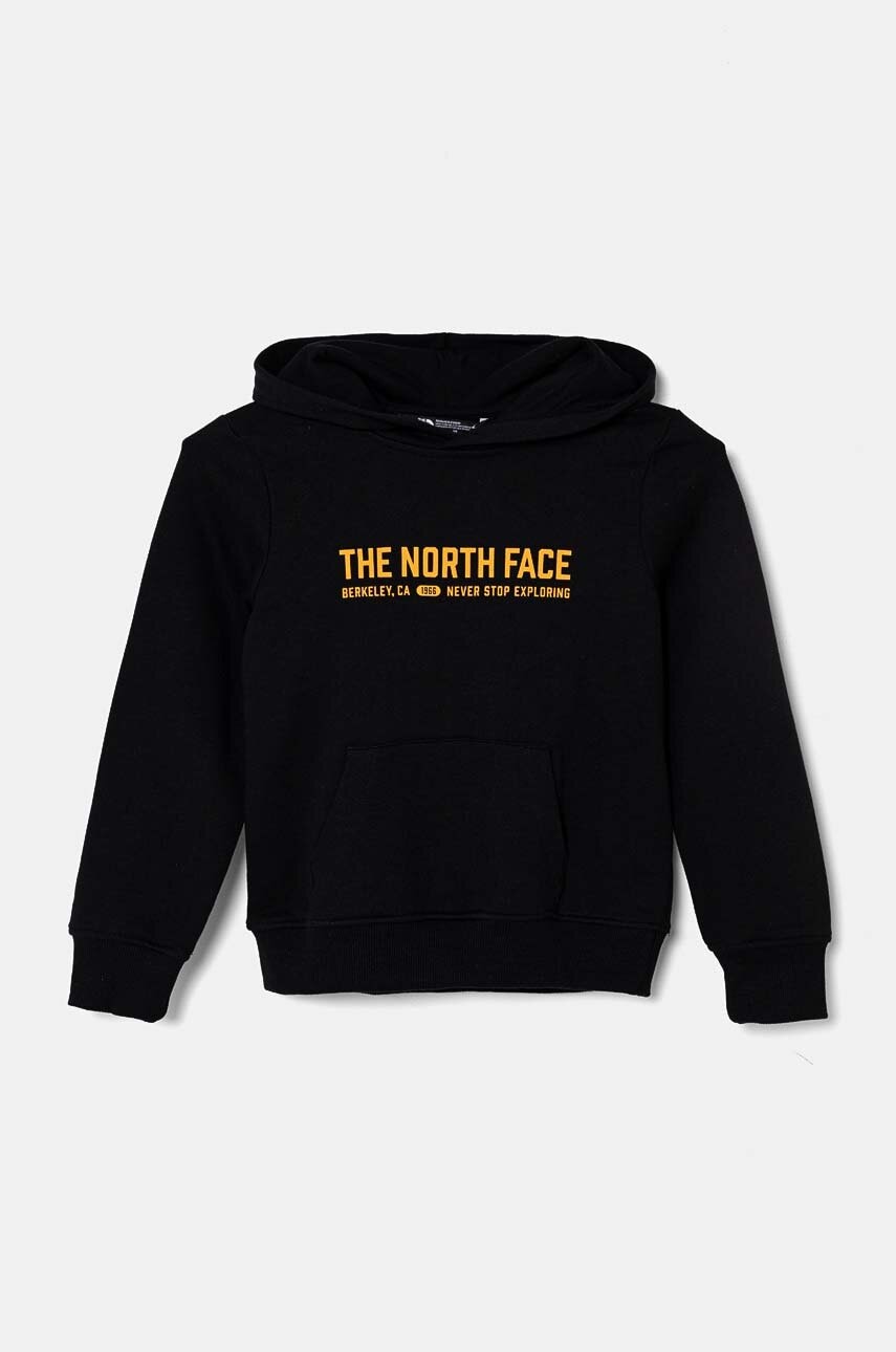 The North Face hanorac de bumbac pentru copii VARSITGRAPHIC RELAXED HOODIE culoarea negru, cu glugă, cu imprimeu, NF0A89HBJK31 The North Face hanorac de bumbac pentru copii VARSITGRAPHIC RELAXED HOODIE culoarea negru, cu glugă, cu imprimeu, NF0A89HBJK31
