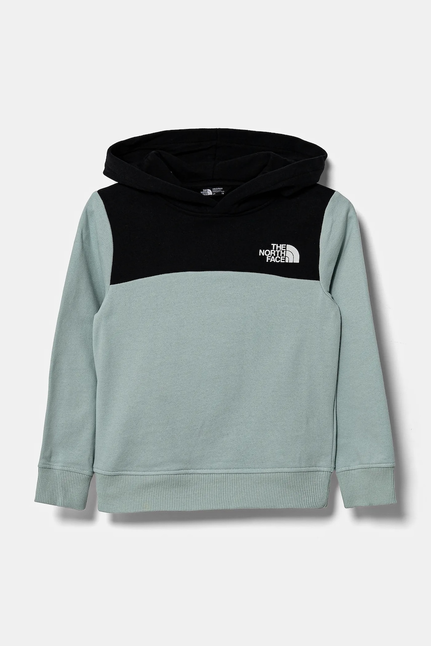 The North Face hanorac de bumbac pentru copii BACK LOGO RELAXED P/O HOODIE culoarea turcoaz, cu glugă, cu imprimeu, NF0A89HC1OC1 The North Face hanorac de bumbac pentru copii BACK LOGO RELAXED P/O HOODIE culoarea turcoaz, cu glugă, cu imprimeu, NF0A89HC1OC1